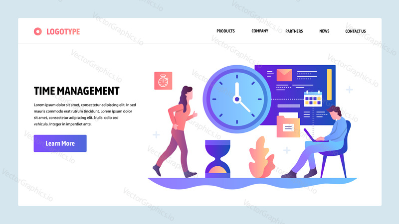 Vector web site design template. Time management concept. Business project deadline and schedule. Landing page concepts for website and mobile development. Modern flat illustration