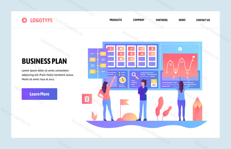 Vector web site gradient design template. Business plan and marketing dashboard. Landing page concepts for website and mobile development. Modern flat illustration