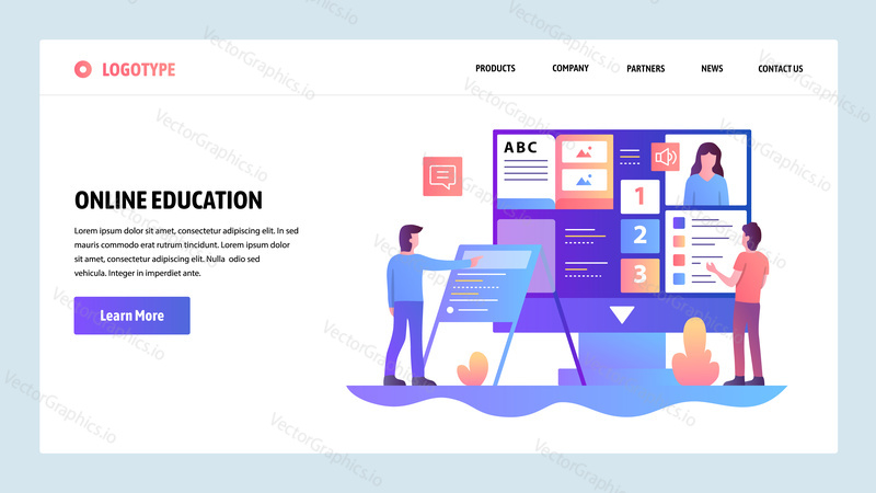 Vector web site design template. Online education and e-learning course. Landing page concepts for website and mobile development. Modern flat illustration