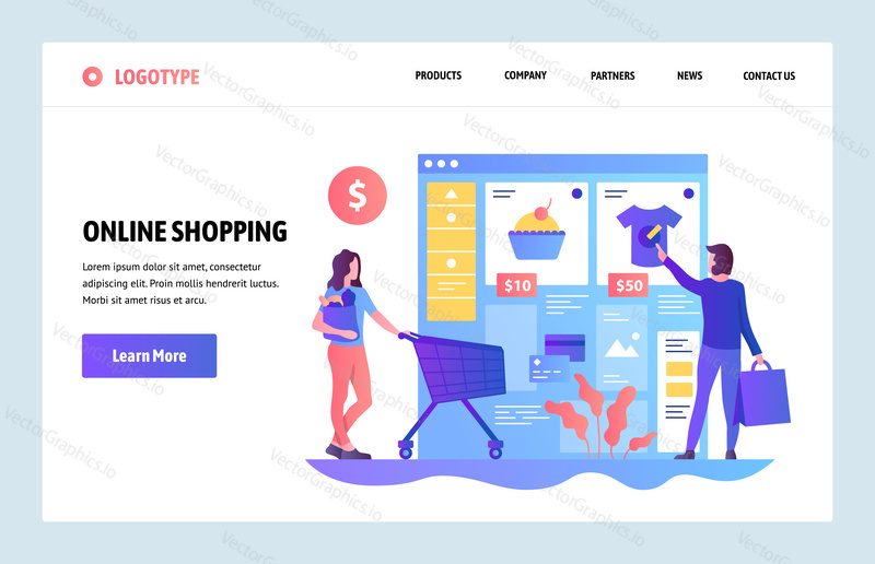 Vector web site design template. Online shopping, internet clothes store. Sale and consumerism. Landing page concepts for website and mobile development. Modern flat illustration