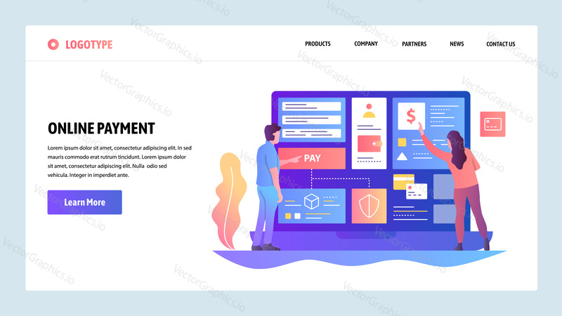Vector web site design template. Online shopping and internet digital money payment and transfer. Landing page concepts for website and mobile development. Modern flat illustration