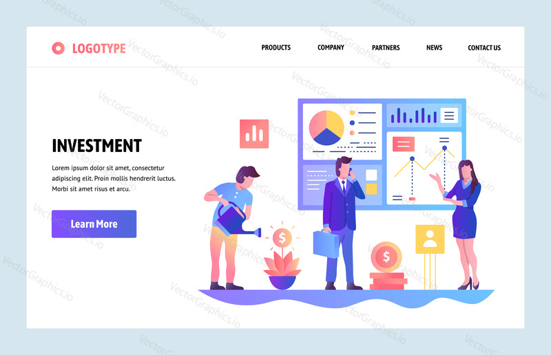 Vector web site gradient design template. Business investment and roi financial report. Landing page concepts for website and mobile development. Modern flat illustration