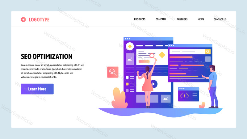 Vector web site design template. Search Engines optimization SEO and digital marketing. Landing page concepts for website and mobile development. Modern flat illustration