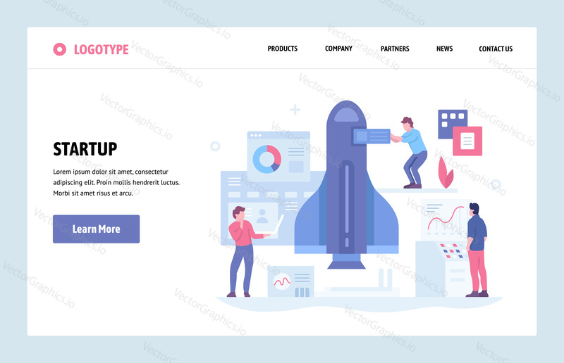 Vector web site linear art design template. Startup and launch new business concept. Landing page for website and mobile development. Modern flat illustration