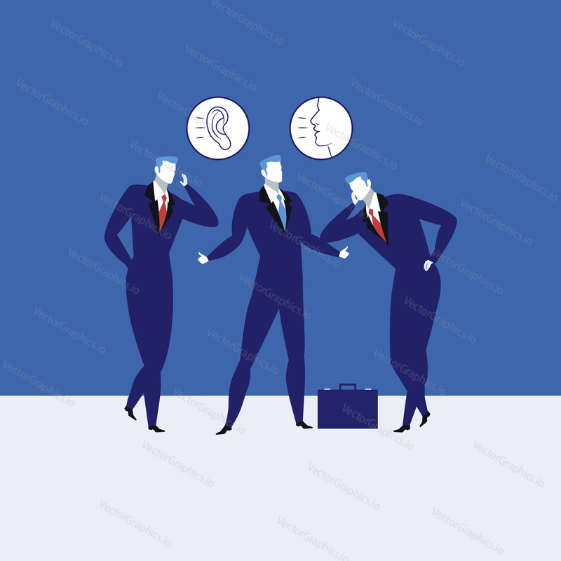 Great communication skills concept vector illustration. Businessmen talking to each other, listening and talking ability icons.