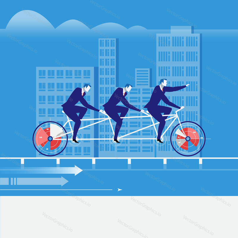 Vector illustration of businessmen riding tandem bike. Business teamwork concept flat style design element.