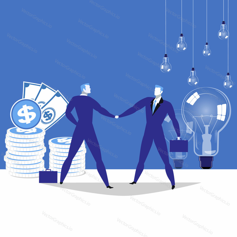 Vector illustration of two businessmen shaking hands. Business handshake, partnership concept flat style design.