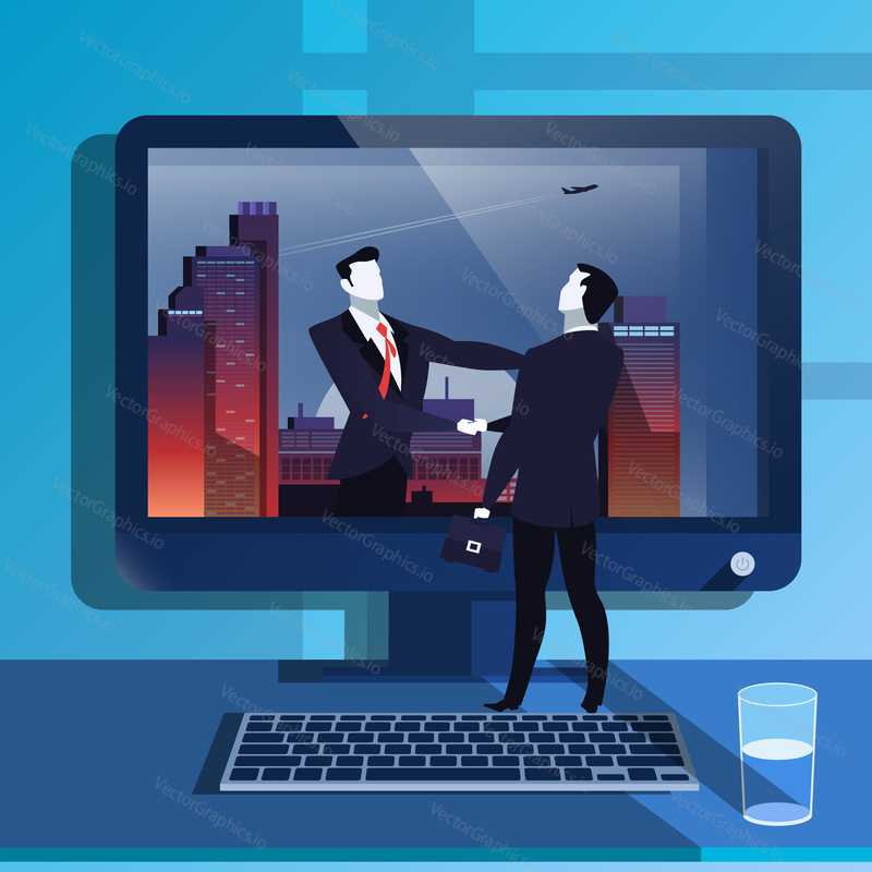 Vector illustration of businessmen handshake. Success, dealing and business agreement concept design element in flat style.