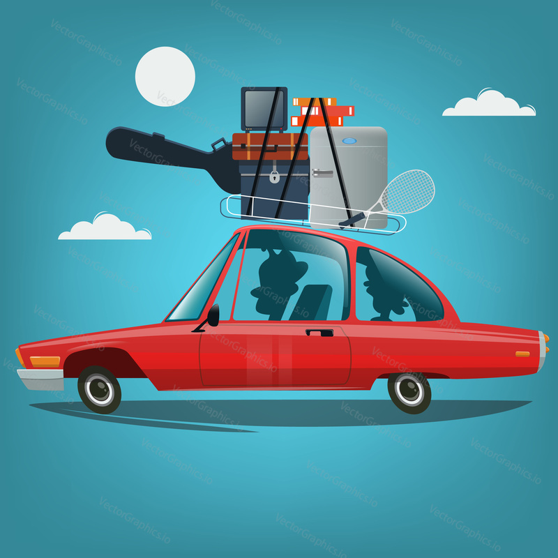 Family going to vacation by car. Travel concept vector illustration in cartoon style.
