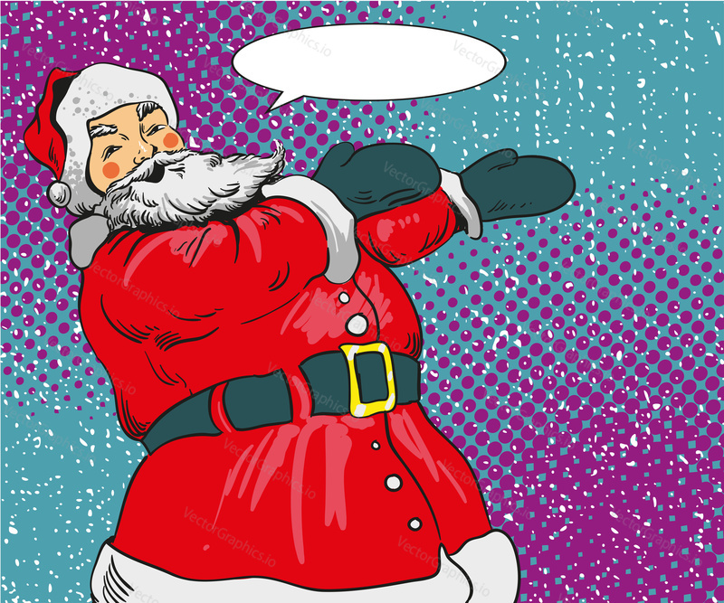 Santa claus vector illustration in comic pop art style. Merry Christmas holiday concept poster and greetings card.