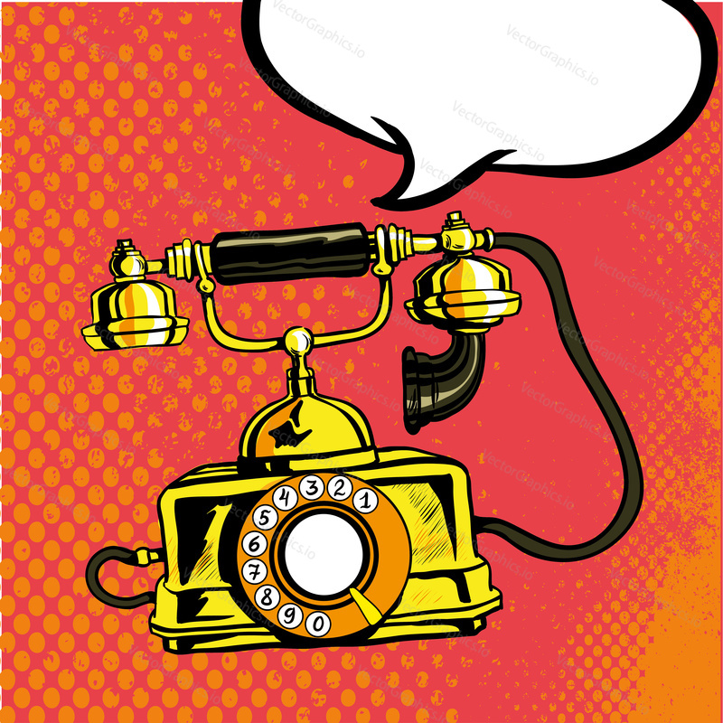 Retro phone ringing. Vector illustration in comic pop art style.