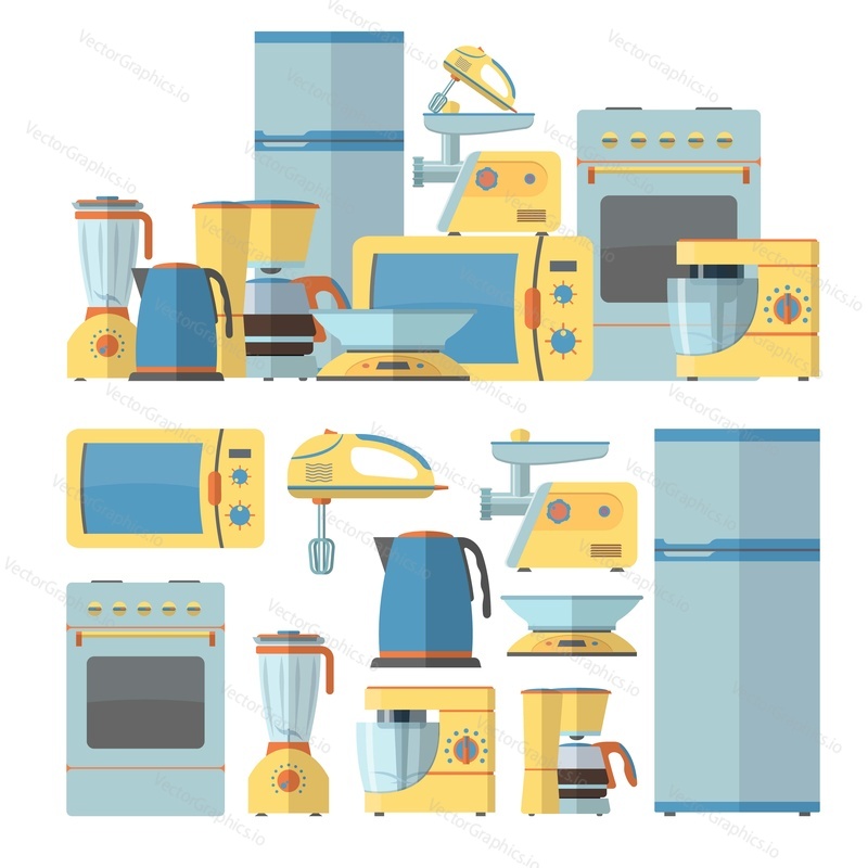 Modern kitchen appliances set. Vector illustration in flat style design. Design elements and icons