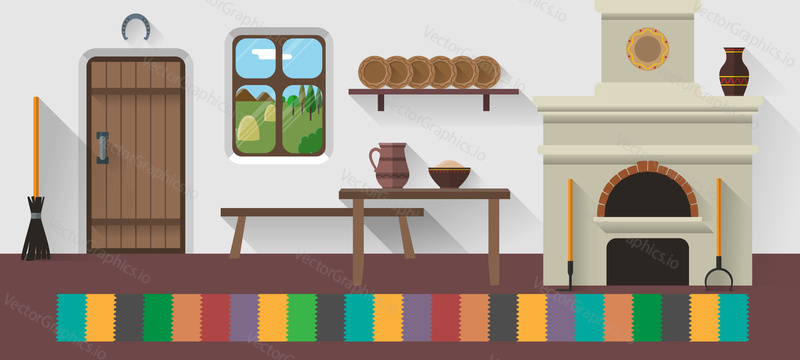 Vector illustration of retro country house interior in flat style