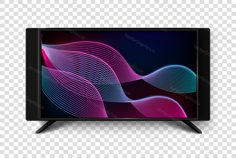 Modern smart TV set 3d vector illustration. Isolated realistic icons on transparent background. LCD Plasma screen with abstract background