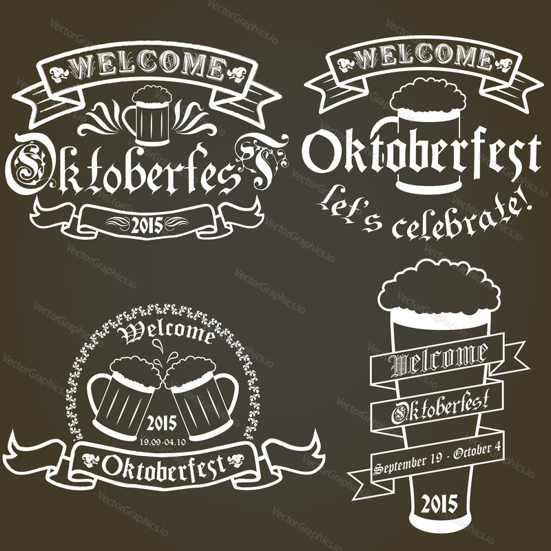 Vector set of oktoberfest labels, design elements, emblems and badges. Isolated logo illustration in vintage style. Templates collection.