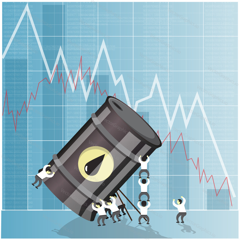 Oil industry crisis concept. Drop in crude oil prices. Financial markets vector illustration