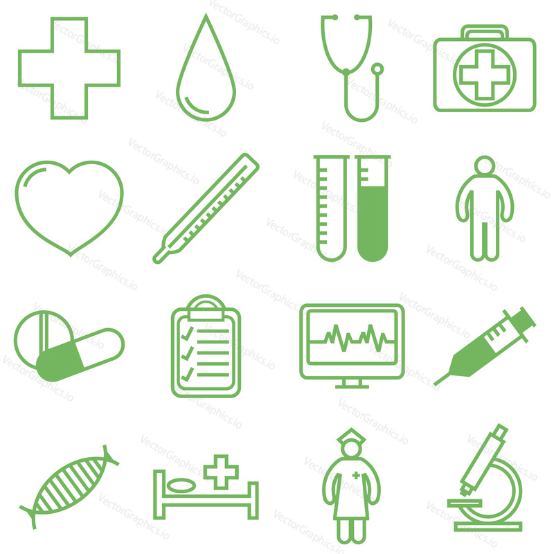 Medical icons set. Vector illustration in linear (flat) design