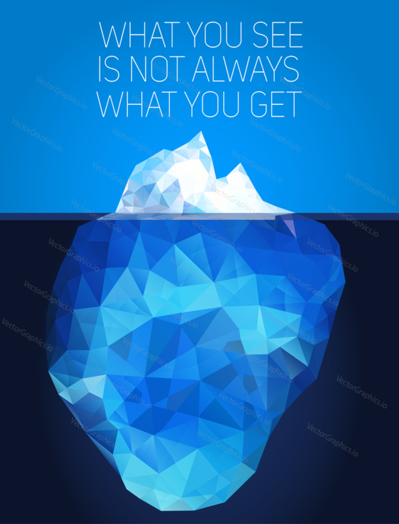 Iceberg under water and above water. Vector illustration in low poly style. Concept polygon image