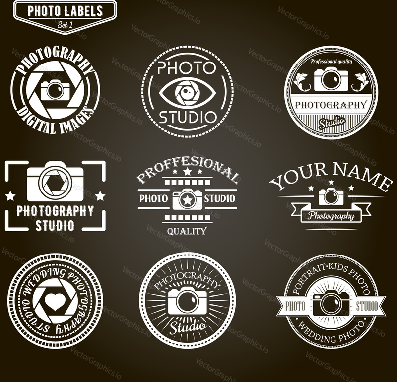Vector set of photography logo templates. Photo studio logotypes and design elements. Labels, emblems, badges and icons in vintage style