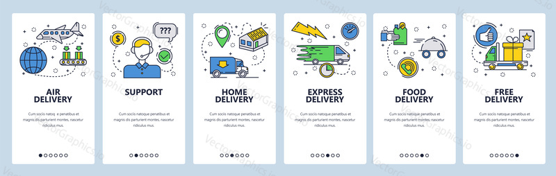 Web site onboarding screens. Home express and air delivery. Menu vector banner template for website and mobile app development. Modern design linear art flat illustration