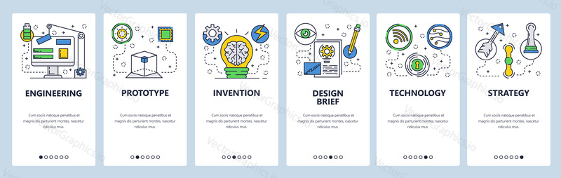 Web site onboarding screens. Engineering, construction and innovation technology. Menu vector banner template for website and mobile app development. Modern design flat illustration