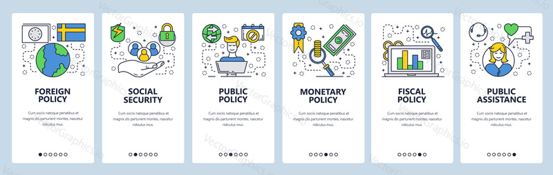 Web site onboarding screens. Government office policy and ministry. Menu vector banner template for website and mobile app development. Modern design linear art flat illustration