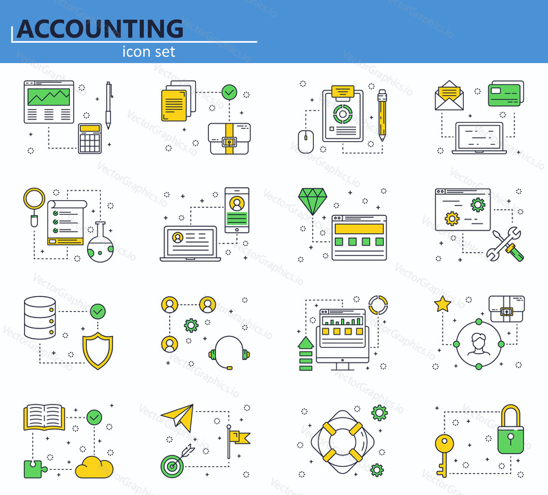 Vector set of business, finance and technology development icons in thin line style. Website UI and mobile web app icon. Outline design illustration