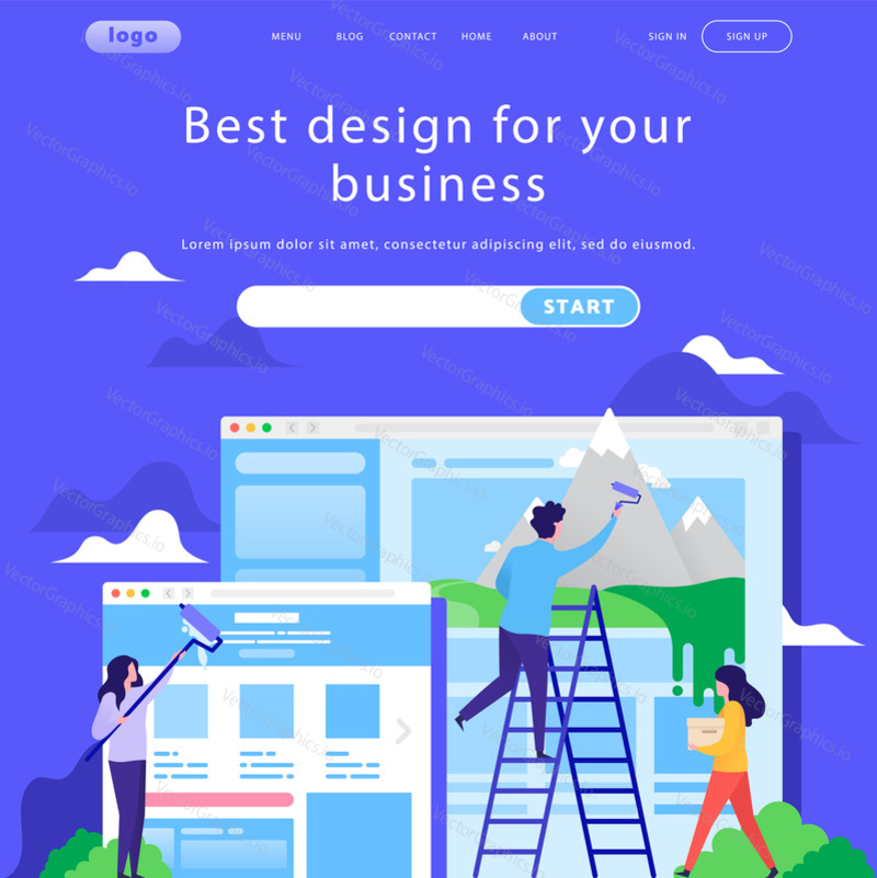 Vector web site design template. Business team building corporate site landing page. Concepts for website and mobile development. Modern flat illustration.