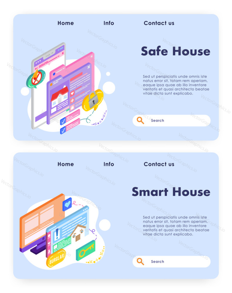 House insurance and safety. Smart house technology. Vector web site design template. Landing page website concept illustration