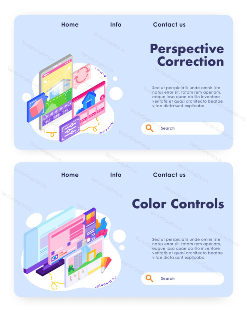 House architect design and colors control. Vector web site design template. Landing page website concept illustration