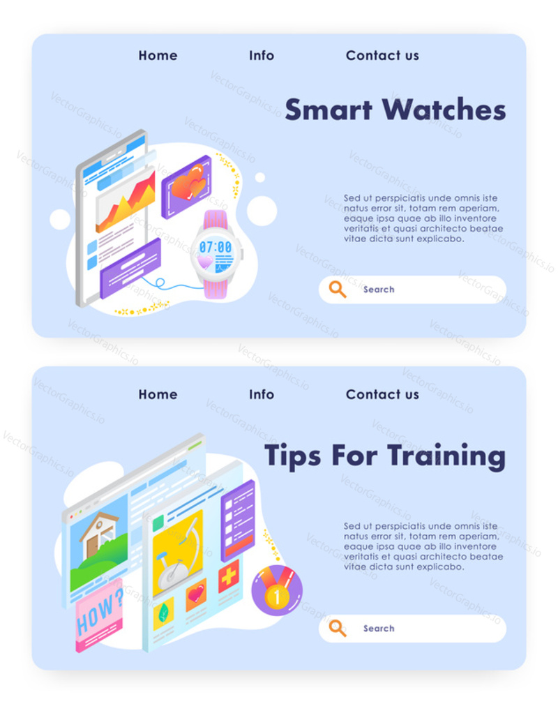 Smart watch and heart rate activity tracking. Cardio training program at home. Fitness gadget technology. Vector web site design template. Landing page website concept illustration