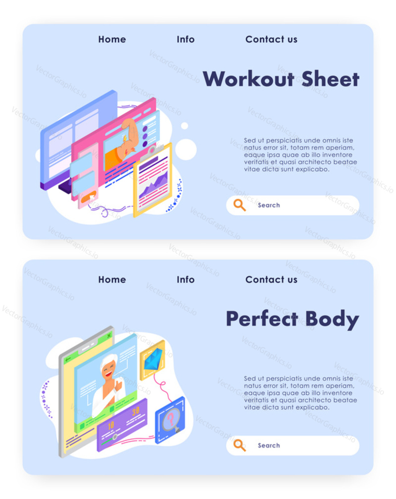 Body health control indicators. Workout and fitness program. Healthy lifestyle, wellness, health analysis. Vector web site design template. Landing page website concept illustration