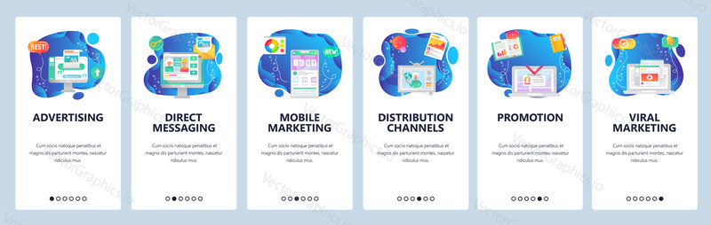 Advertising and marketing web site and mobile app onboarding screens. Menu banner vector template for website and application development.