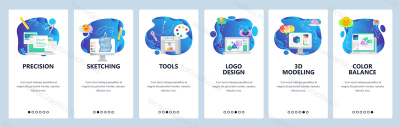 Logo design creation service web site and mobile app onboarding screens. Menu banner vector template for website and application development.