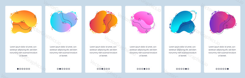 Website and mobile app onboarding screens. Menu banner vector template for web site and application development with trendy pink, violet, blue and other color gradient dynamic liquid abstract shapes