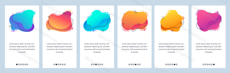 Website and mobile app onboarding screens. Menu banner vector template for web site and application development with trendy yellow violet blue and other color gradient dynamic liquid abstract shapes