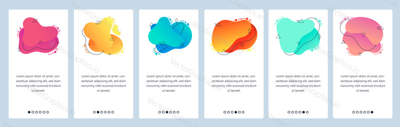 Website and mobile app onboarding screens. Menu banner vector template for web site and application development with trendy pink, blue, orange and other color gradient dynamic liquid abstract shapes