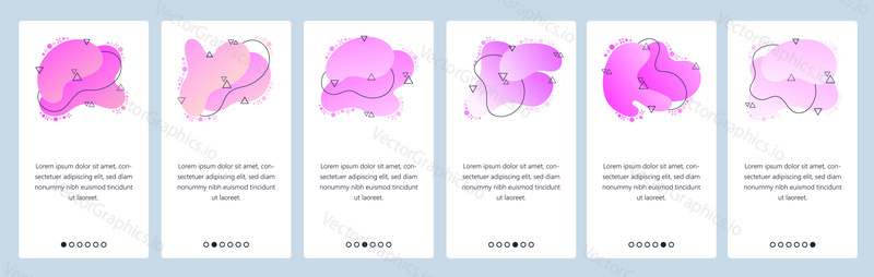 Website and mobile app onboarding screens. Menu banner vector template for web site and application development with trendy pink gradient abstract dynamic fluid shapes.