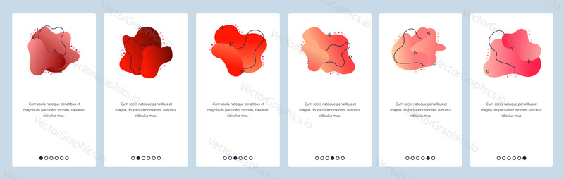 Website and mobile app onboarding screens. Menu banner vector template for web site and application development with trendy red and pink gradient abstract dynamic fluid shapes.