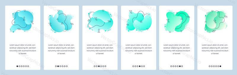 Website and mobile app onboarding screens. Menu banner vector template for web site and application development with trendy blue gradient abstract dynamic fluid shapes.