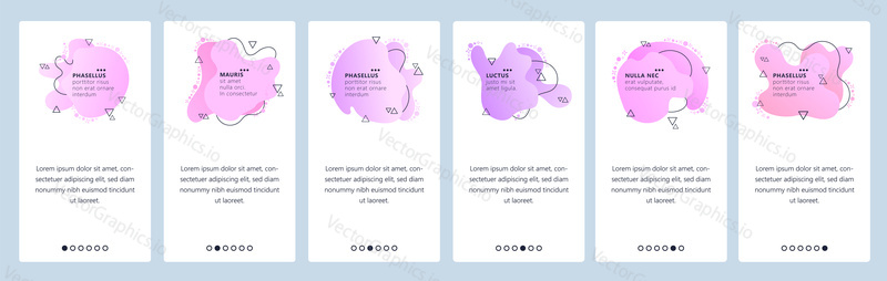 Website and mobile app onboarding screens. Menu banner vector template for web site and application development with trendy pink gradient abstract dynamic fluid shapes.