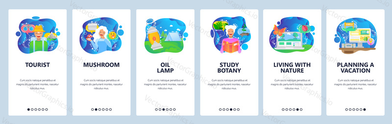 Botany web site and mobile app onboarding screens. Menu banner vector template for website and application development. Plant science study, live with nature, botanist education and career concept.