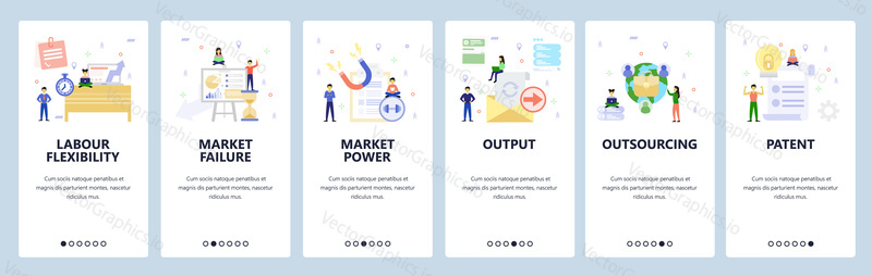 Mobile app onboarding screens. Business chart and financial presentation, email documents output. Menu vector banner template for website and mobile development. Web site design flat illustration.