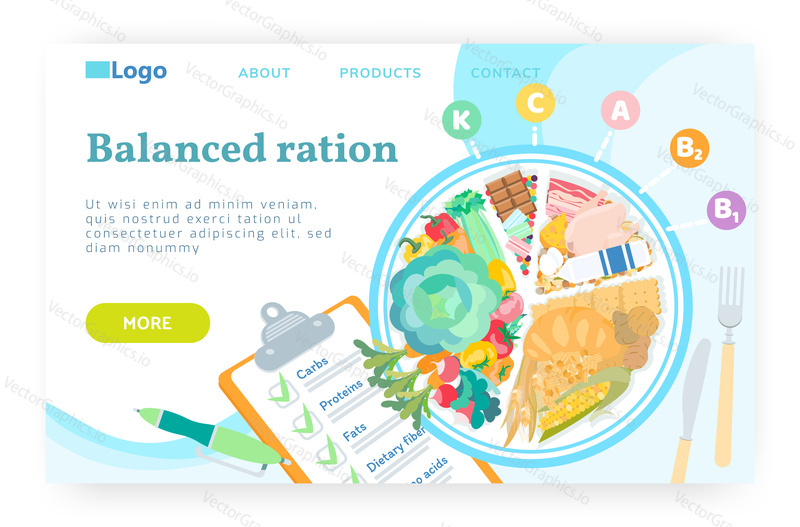 Healthy food concept. Organic vegetables, nutrition meal, vitamins, healthy diet. Vector web site design template. Landing page website concept illustration.