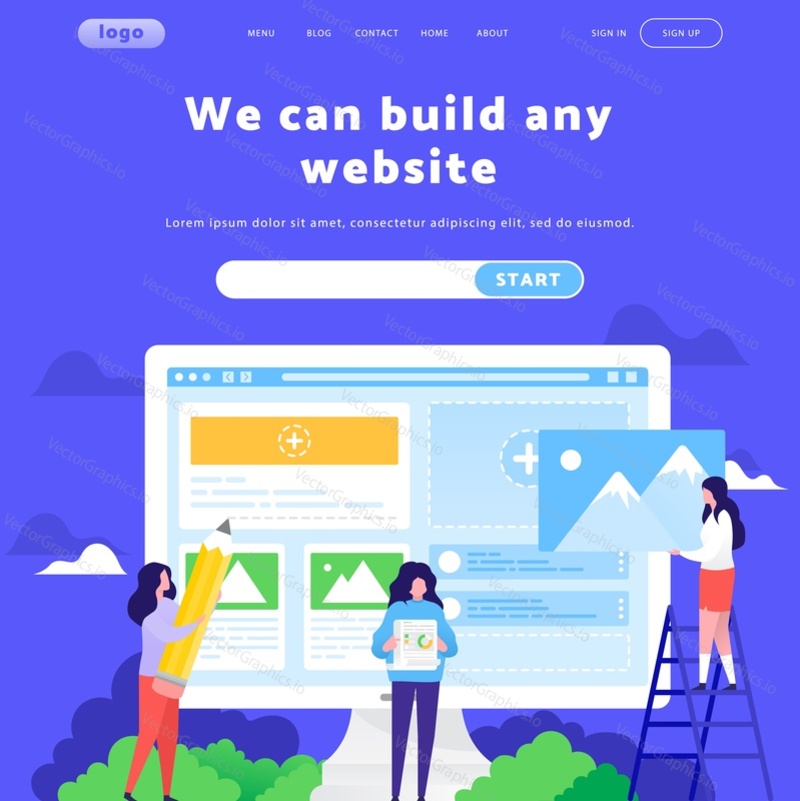 Vector web site design template. Business team work together. Landing page concepts for website mobile development. Modern flat illustration.