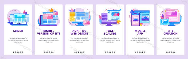 Website and mobile app onboarding screens. Menu banner vector template for web site and application development with liquid abstract shapes. Site building and web page design concept.