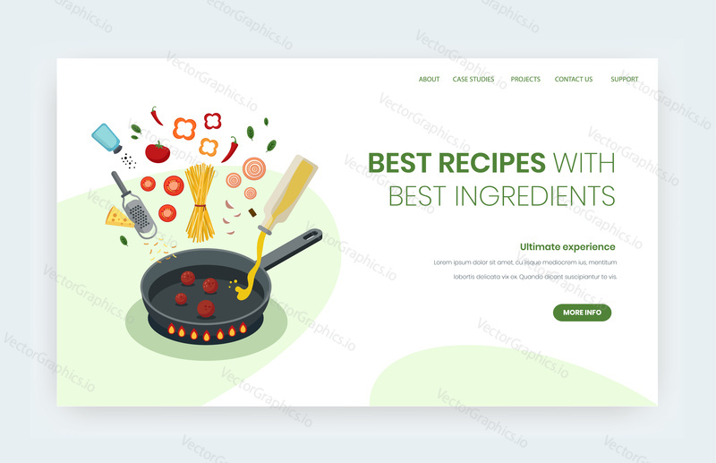 Best recipes vector website template, landing page design for website and mobile site development. Food recipes with best ingredients online.