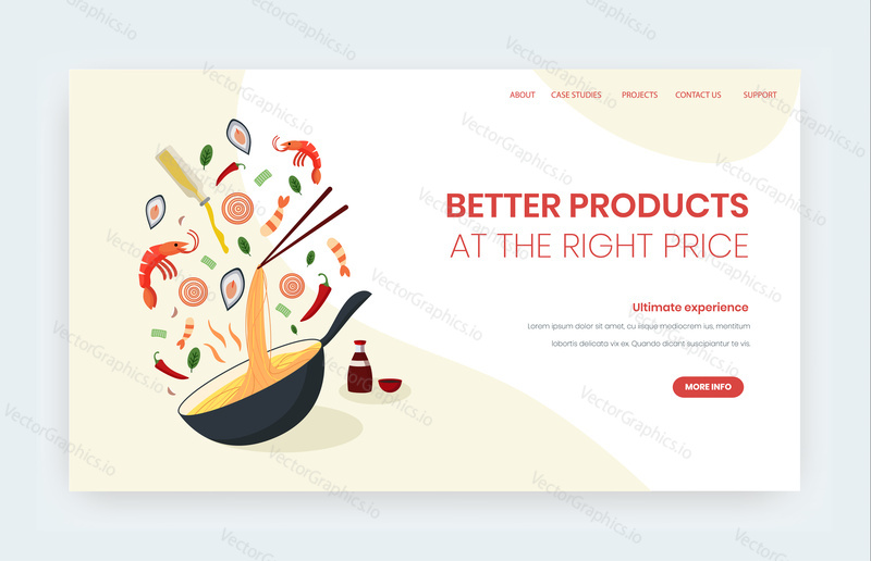 Food products at best price vector website template, landing page design for website and mobile site development. Grocery store, supermarket best price special offers, discounts.