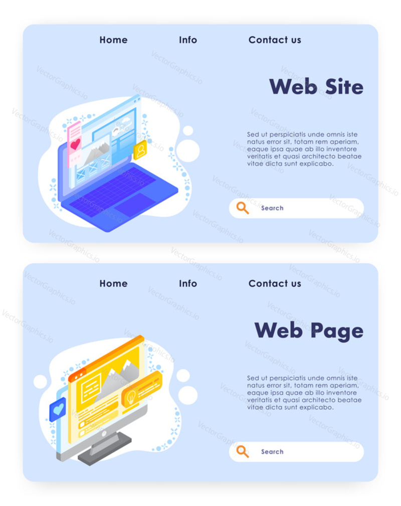 Vector website template, landing page design for website and mobile site development. Web site and web page banners, flat isometric illustration.