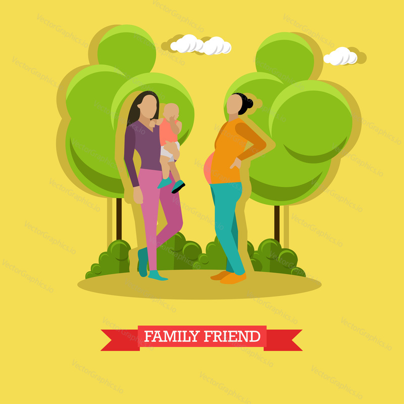 Vector illustration of mother holding her little boy and woman family friend. Family communication concept design element in flat style.